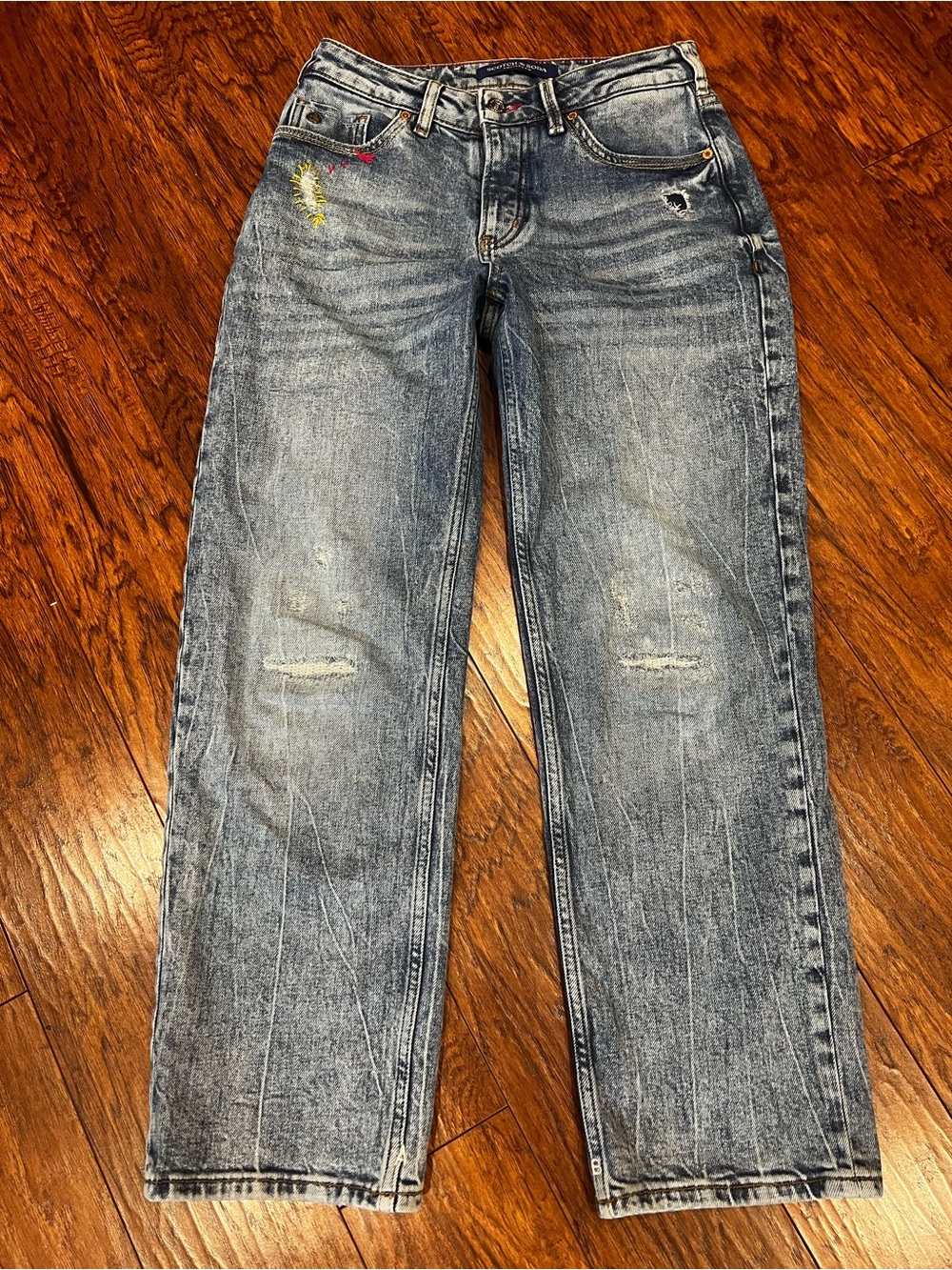 Scotch & Soda The Sky Straight-Leg Women Jeans Embroidered Distressed Button Fly